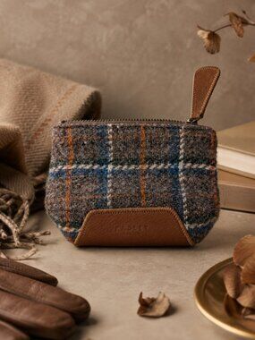 Radley London English Heritage Tartan Plaid Tweed & Leather Zip Coin Purse